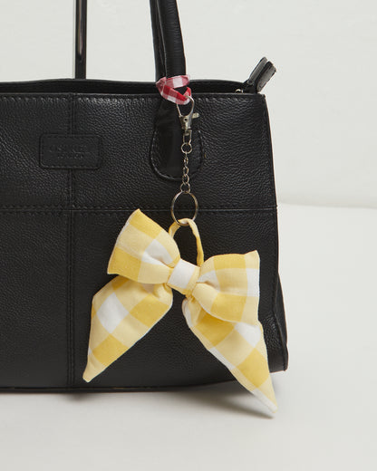 Yellow Gingham Bow Bag Charm