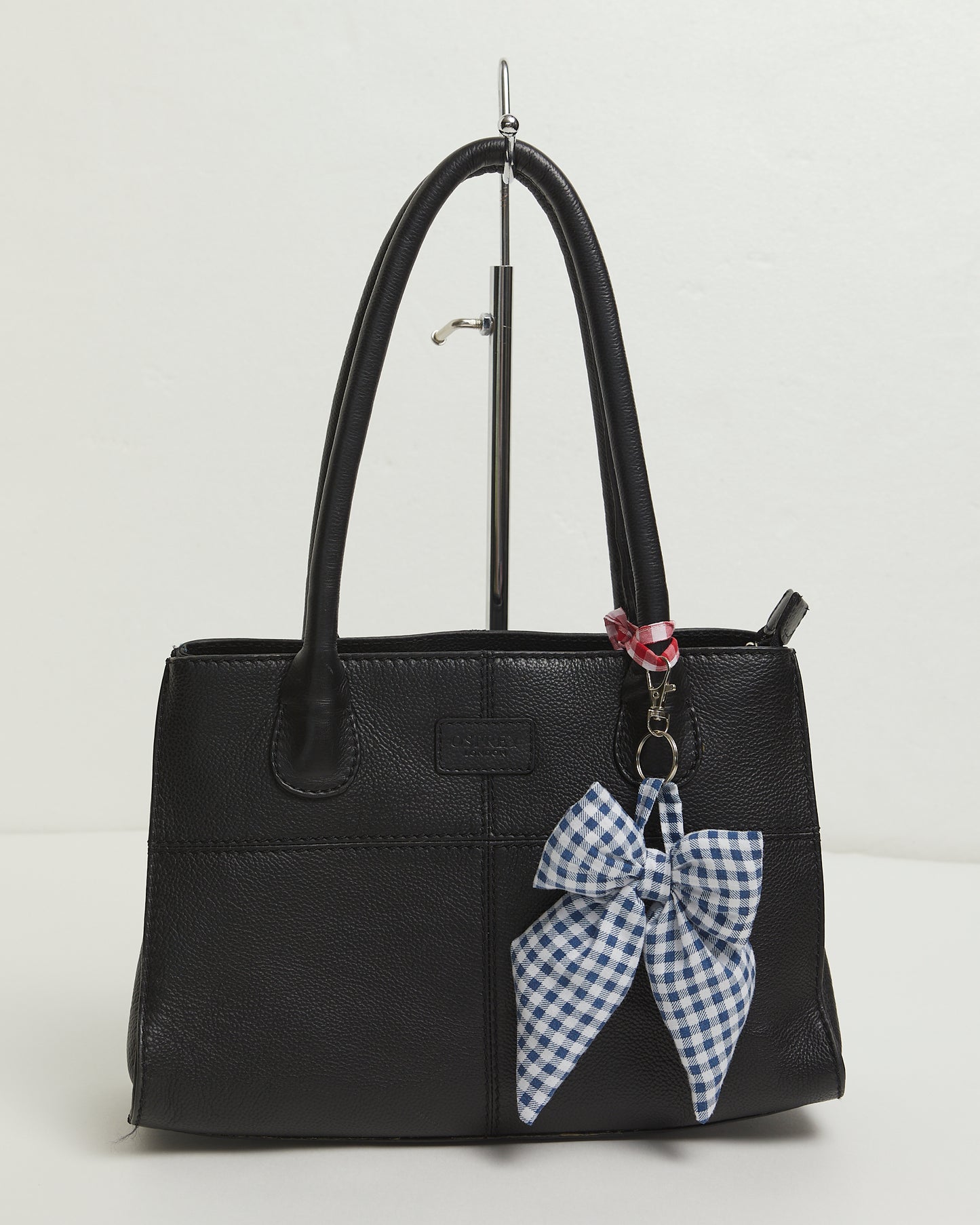 Navy Blue and White Gingham Bow Bag Charm