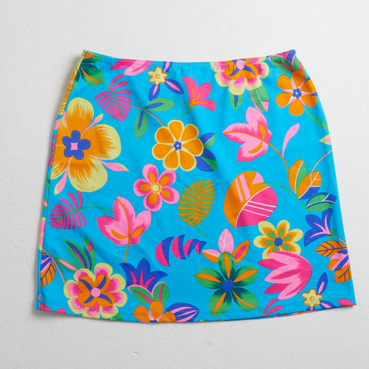 Blue floral tropical print mini beach skirt