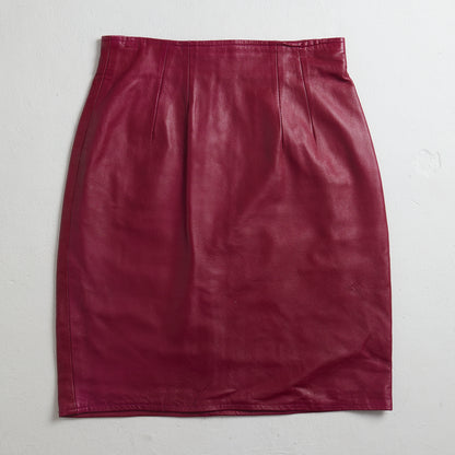 Raspberry vintage leather pencil skirt