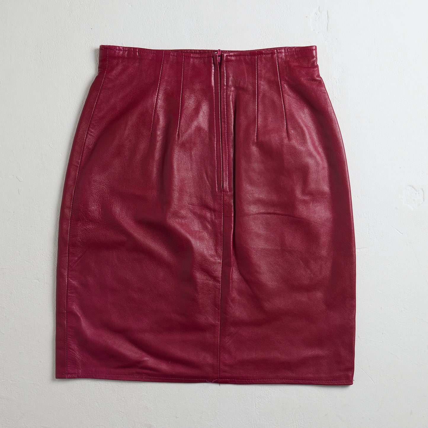 Raspberry vintage leather pencil skirt