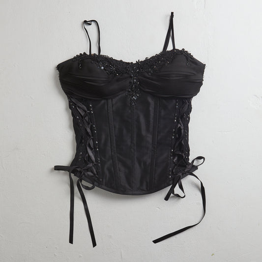 Black boned corset with lace and beading/gems