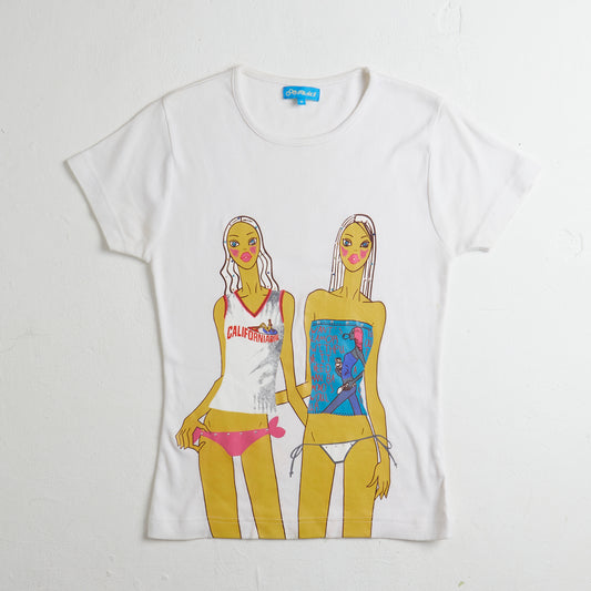 Cotton t-shirt with beach babes graphic - M