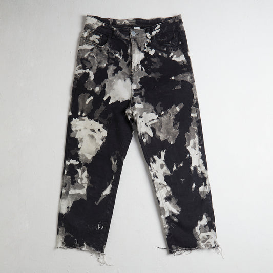 Upcycled black and white dyed jeans sample