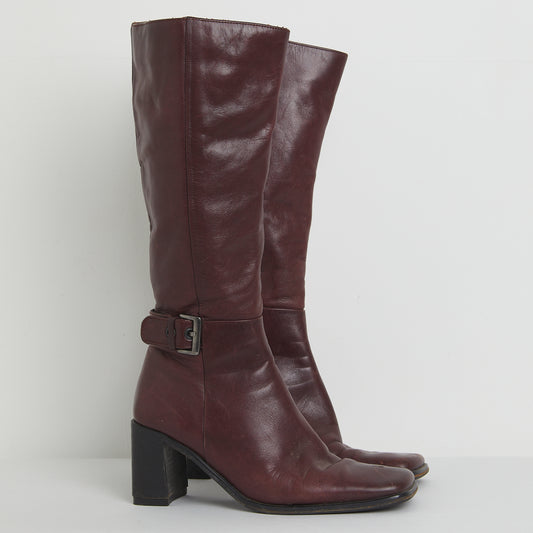 Y2K Leather Burgundy Boots