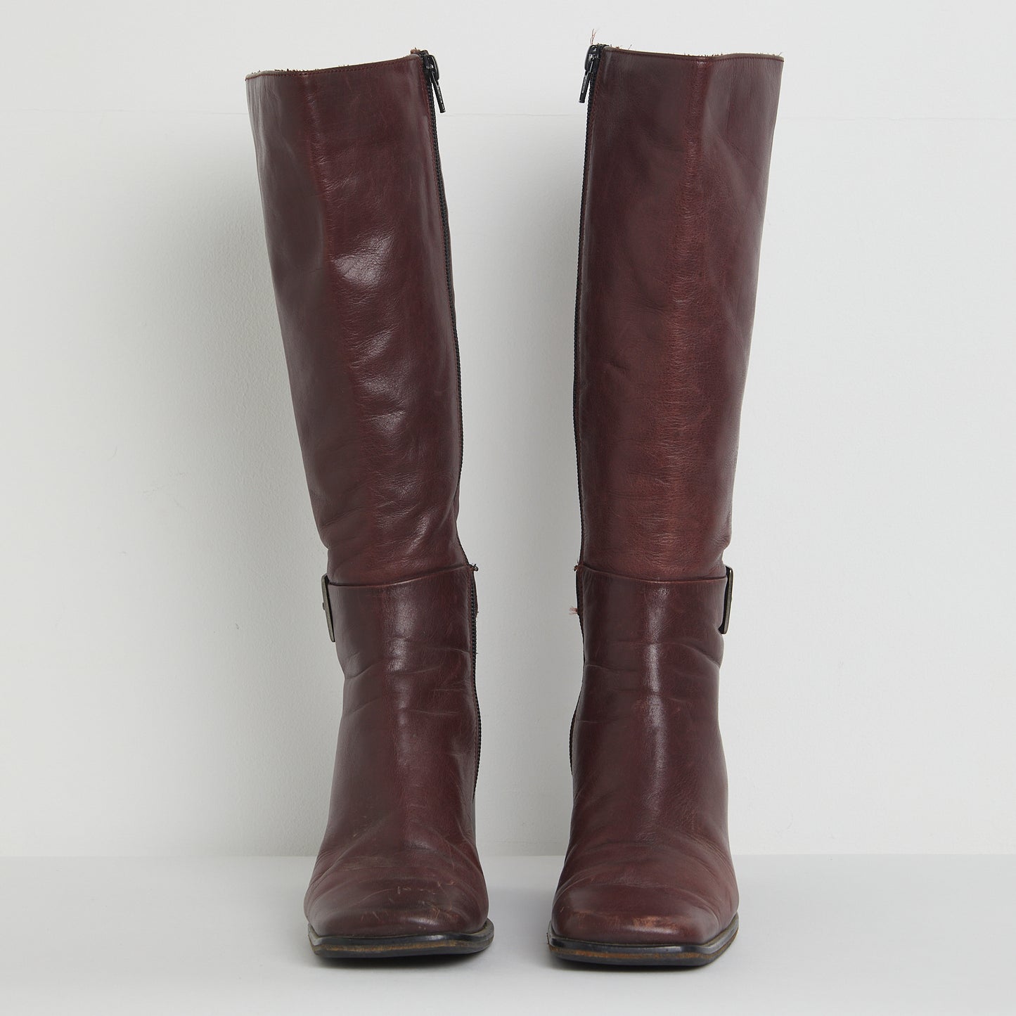 Y2K Leather Burgundy Boots