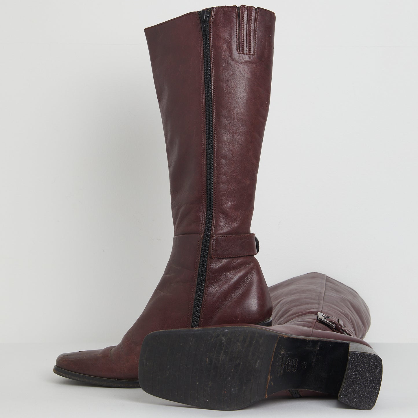 Y2K Leather Burgundy Boots