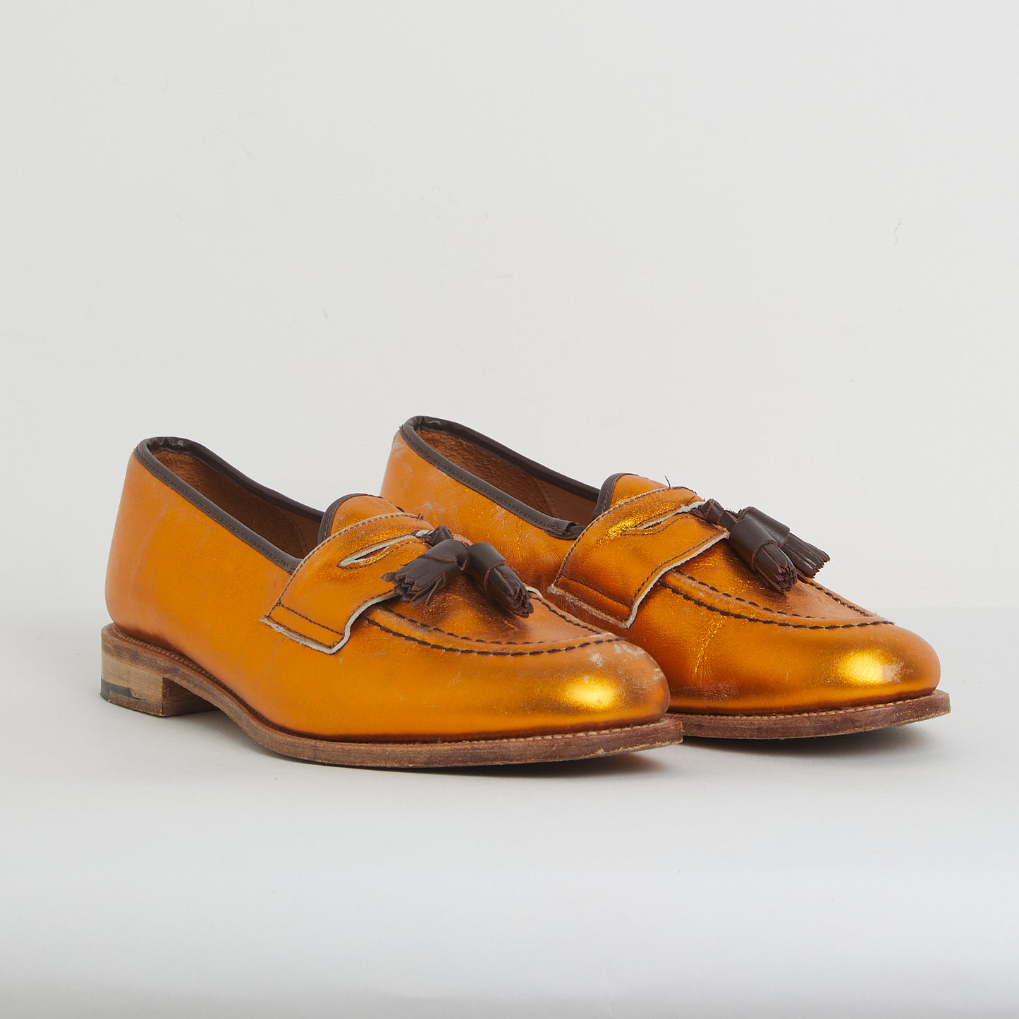 Orange and Chocolate Brown Metallic Leather Loafer