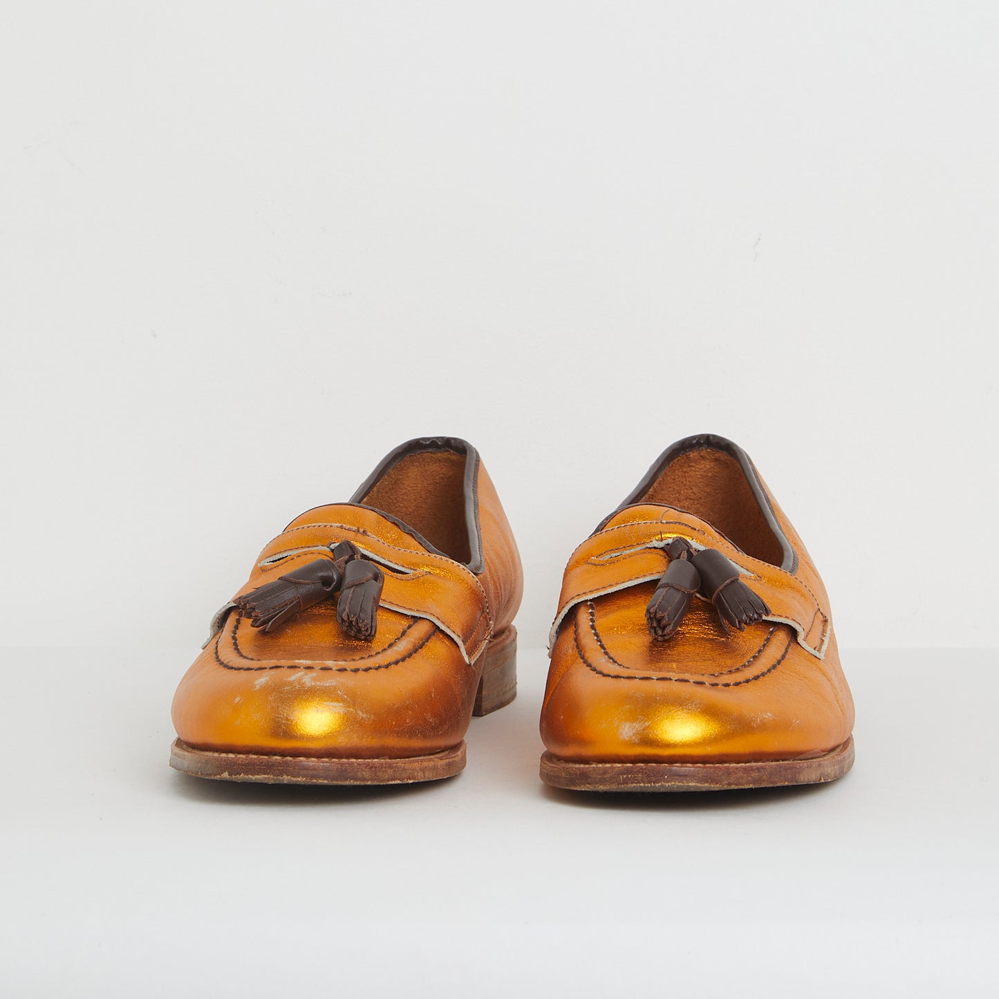 Orange and Chocolate Brown Metallic Leather Loafer