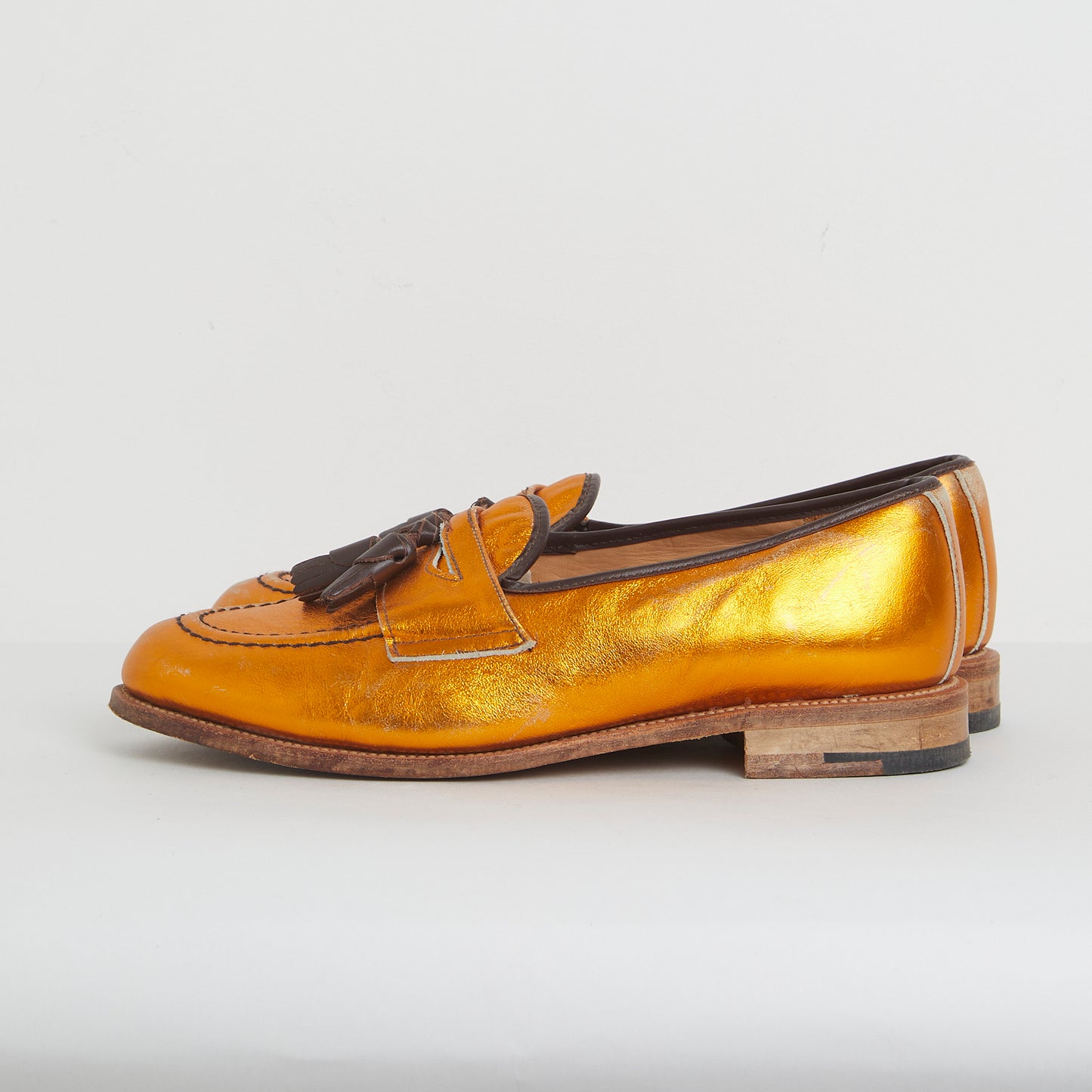 Orange and Chocolate Brown Metallic Leather Loafer