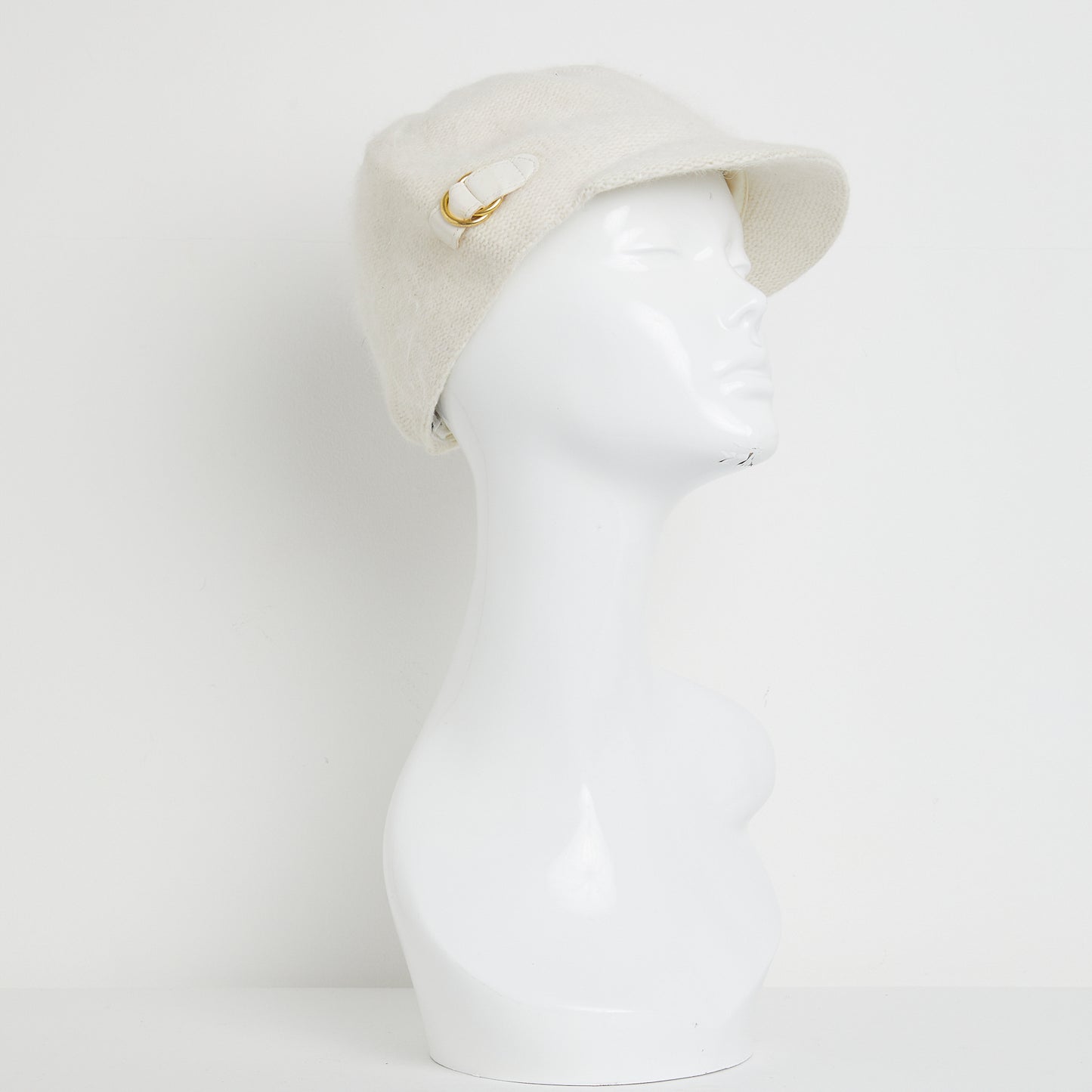 WhiteY2K Original Fluffy Angora Peak Cap with Gold Buckle