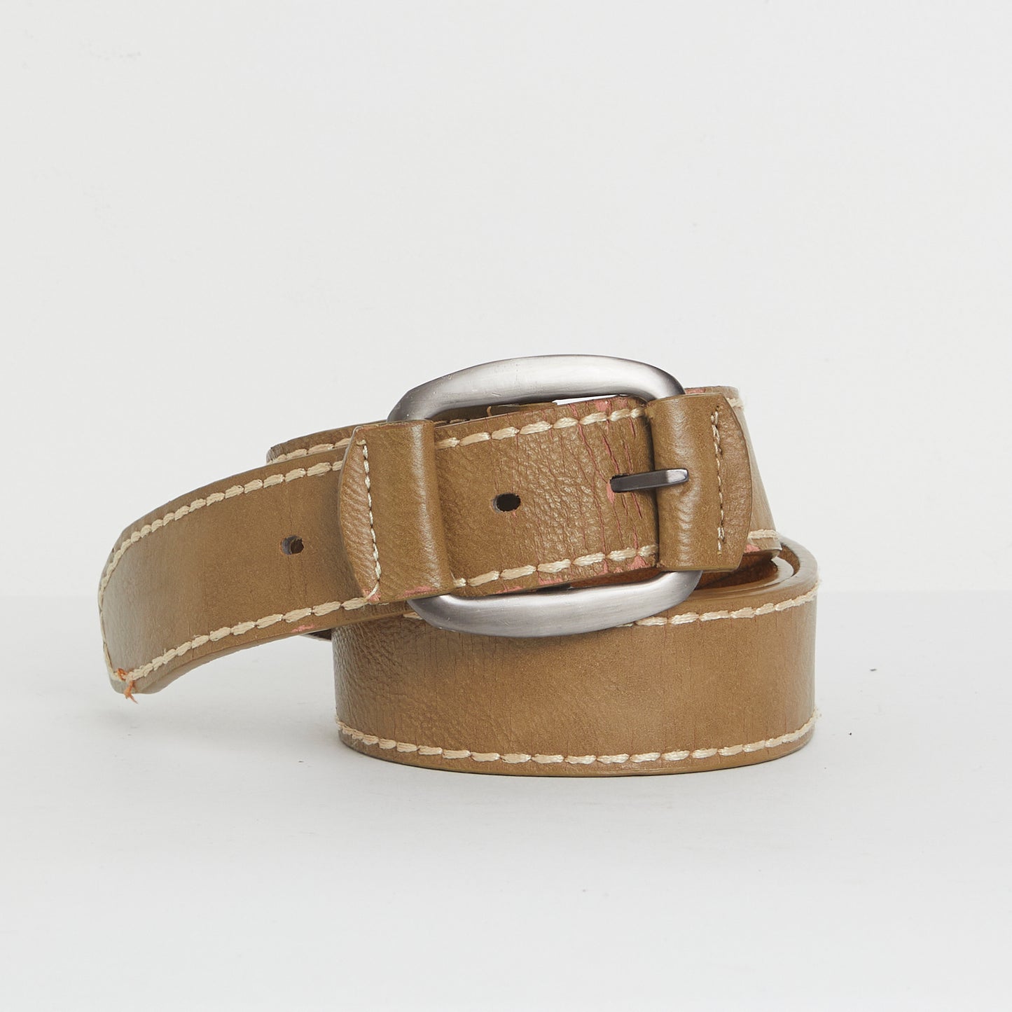 Vintage Tan Leather Belt with Silver Square Buckle