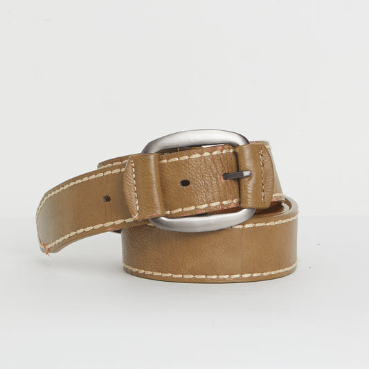 Vintage Tan Leather Belt with Silver Square Buckle