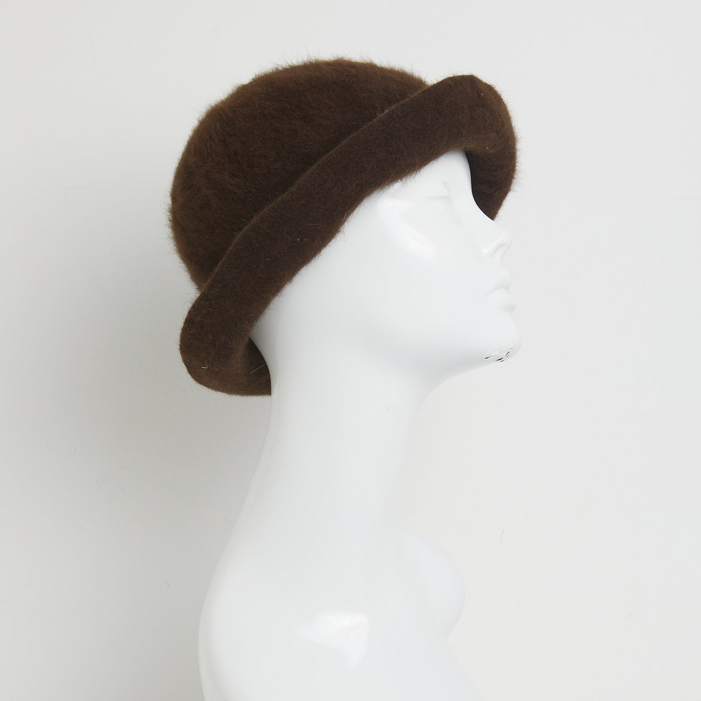 Brown Angora fluffy Round bucket hat