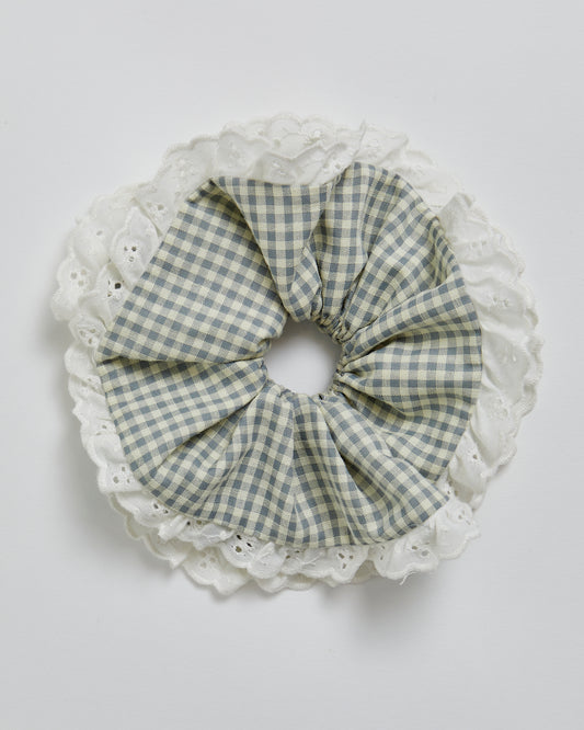 Green Gingham Scrunchie with cream Trim  - M