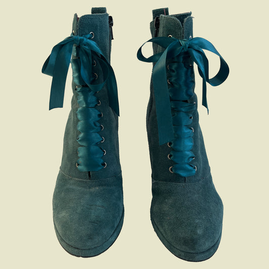 Y2K Teal Suede Lace up Boots