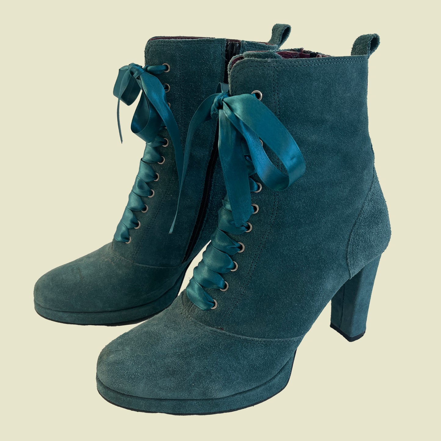 Y2K Teal Suede Lace up Boots