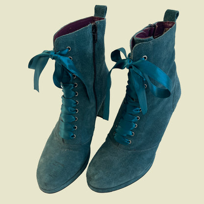 Y2K Teal Suede Lace up Boots