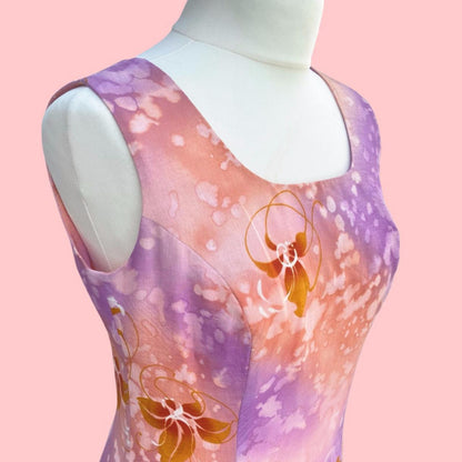 Lilac and Peach floral pattern 90s Dress