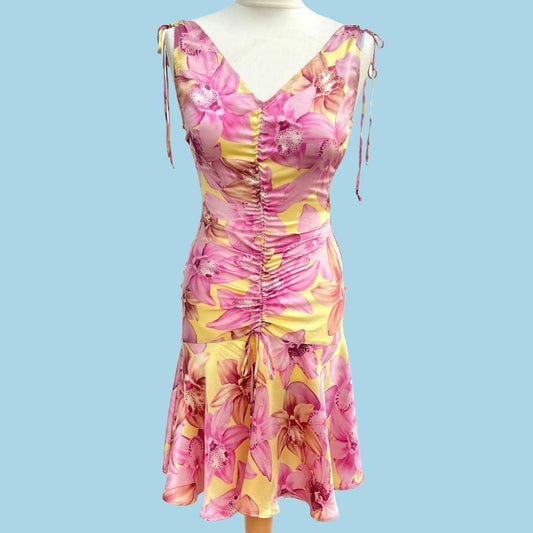 Y2K vintage silk floral pattern dress