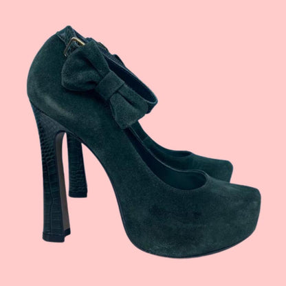 Green suede Y2K platforms