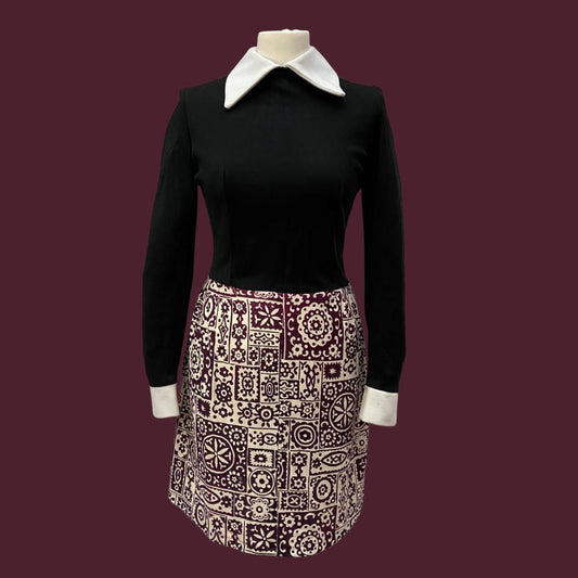 Black and Purple 70's Pattern Dress