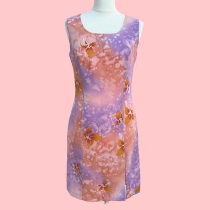 Lilac and Peach floral pattern 90s Dress