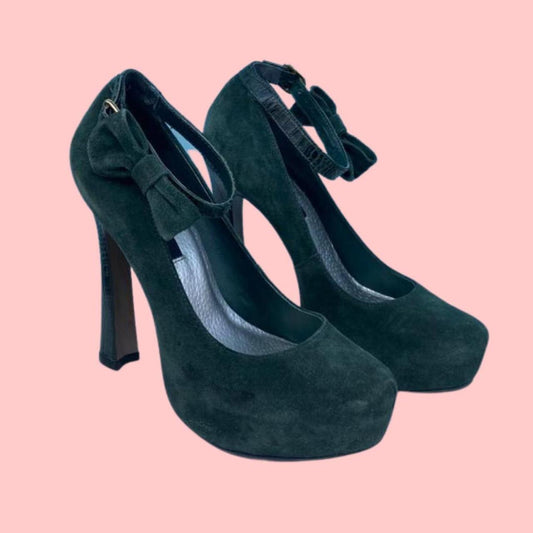 Green suede Y2K platforms