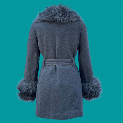 Grey Faux Fur wool wrap coat