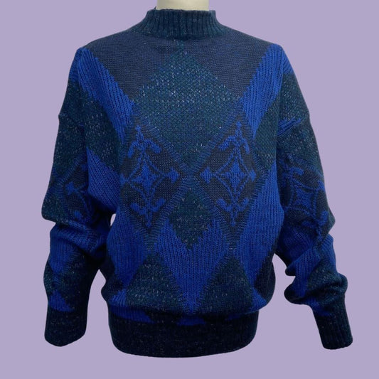 Navy and Royal Blue diamond Print Jumper