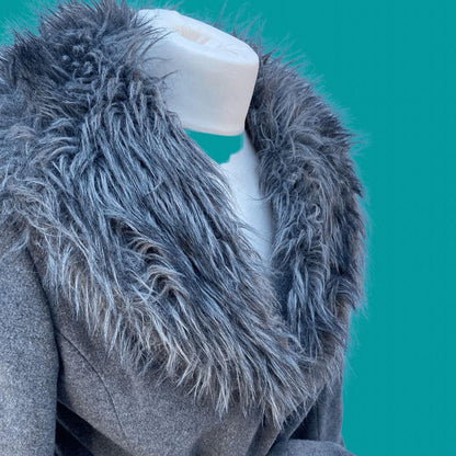 Grey Faux Fur wool wrap coat